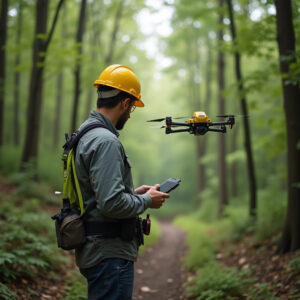Tecnico em agrimensura operando drone